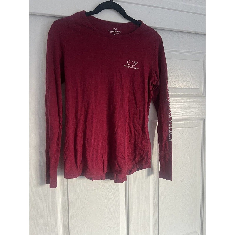 Vineyard Vines Shirt Womens XS Burgundy Long Sleeve Whale Ladies 100% Cotton